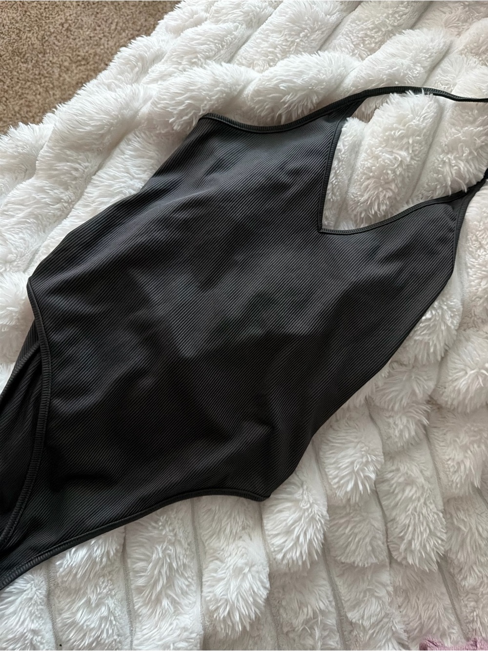 SHEIN Black Ribbed Swim One-Piece